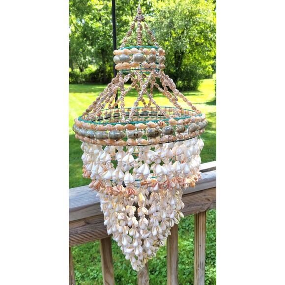 Vintage Boho Costal Beach Seashell Chandelier Approx 26"x12" - Picture 3 of 8
